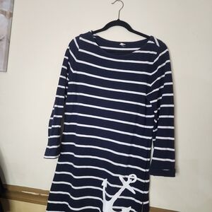 J. Crew Navy and White Striped Top with Anchor Detail